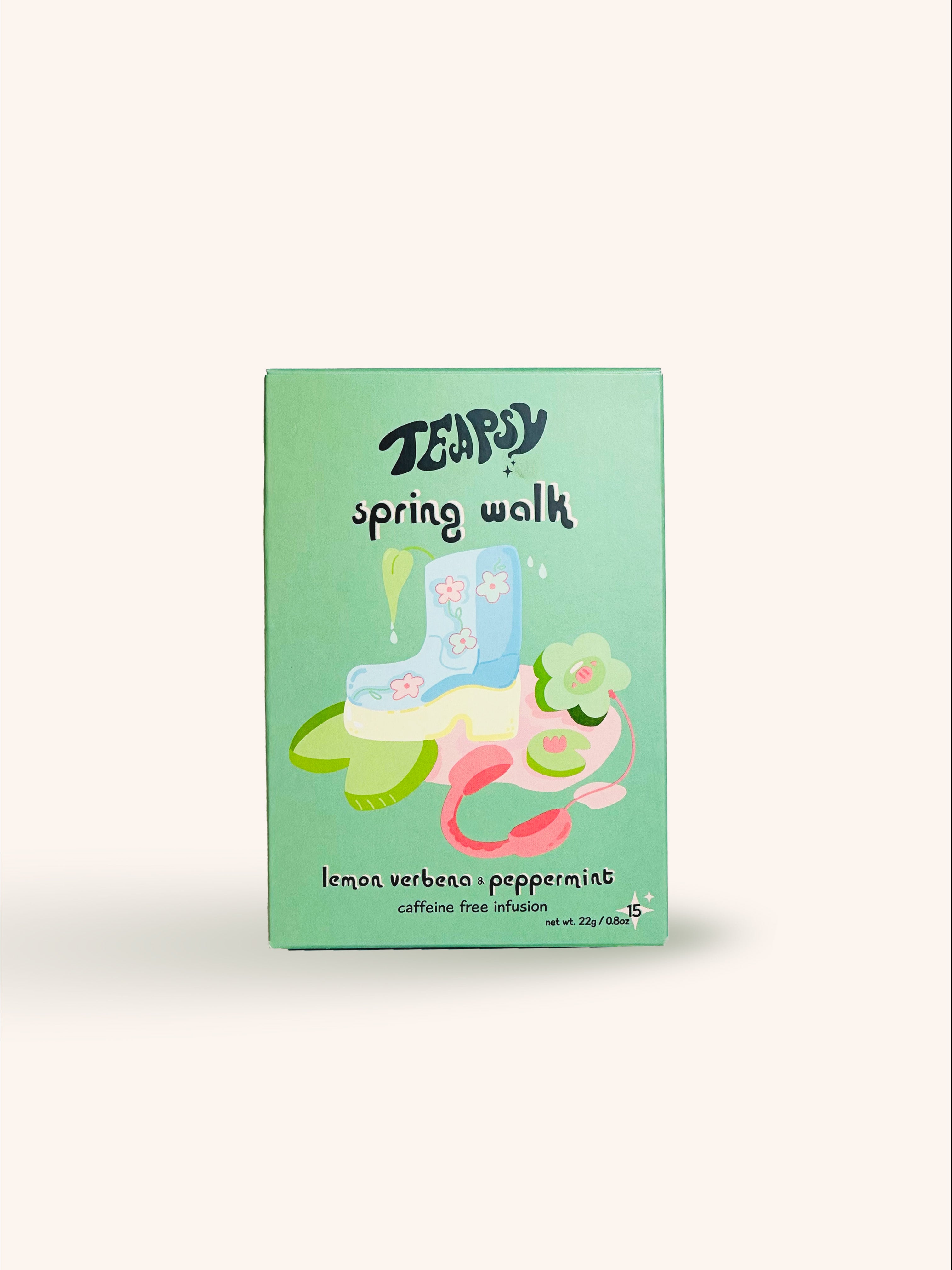 Caffeine-Free Herbal Tea – Teapsy Spring Walk | Lemon Verbena & Peppermint,15 bags