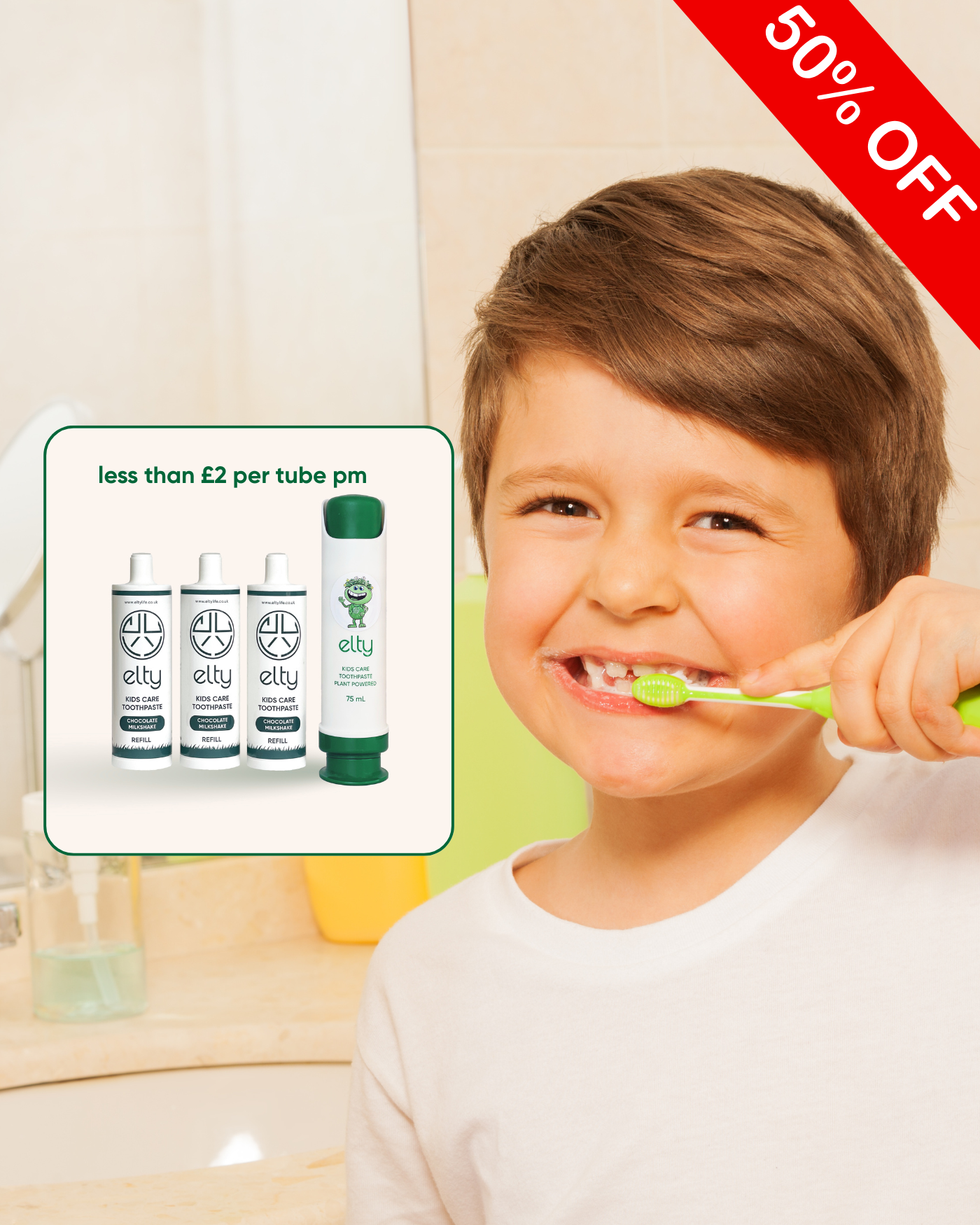 Elty Kids Toothpaste Chocolate Milkshake Starter Pack, 225ml, 2+years