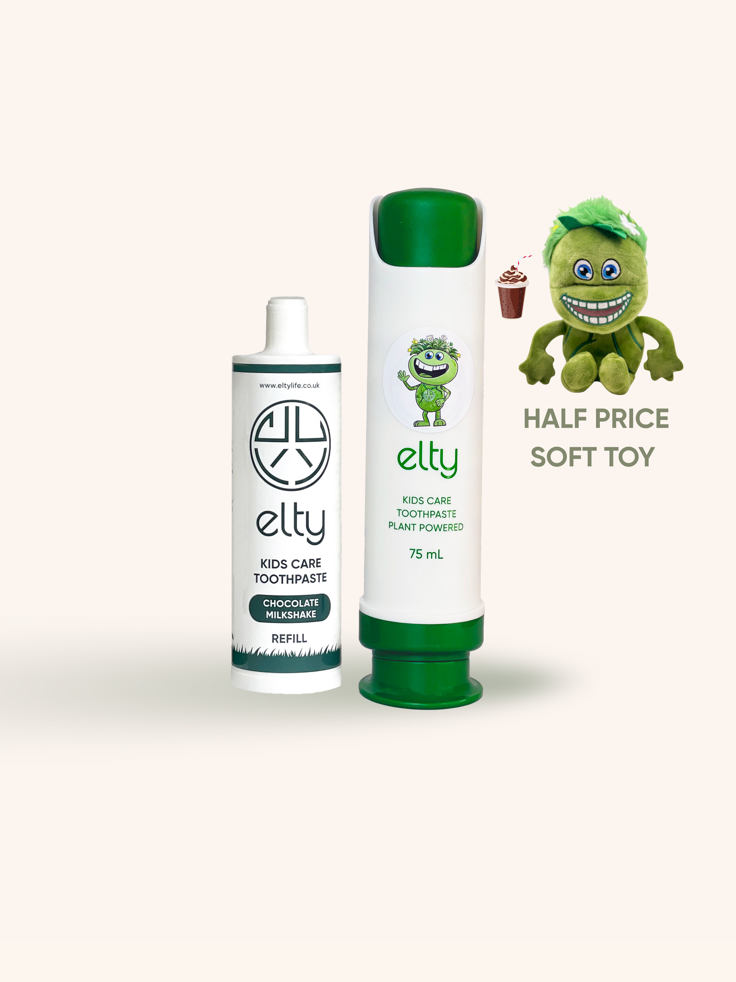 Elty Kids Care Toothpaste Set, Chocolate Milkshake, 2+ years