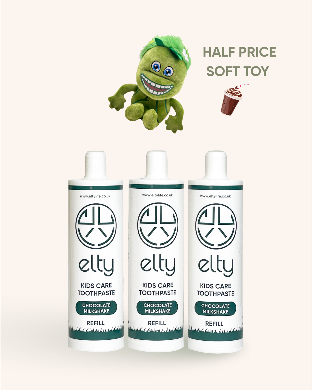 Elty Kids Toothpaste Refill Pack, Chocolate Milkshake, 225ml