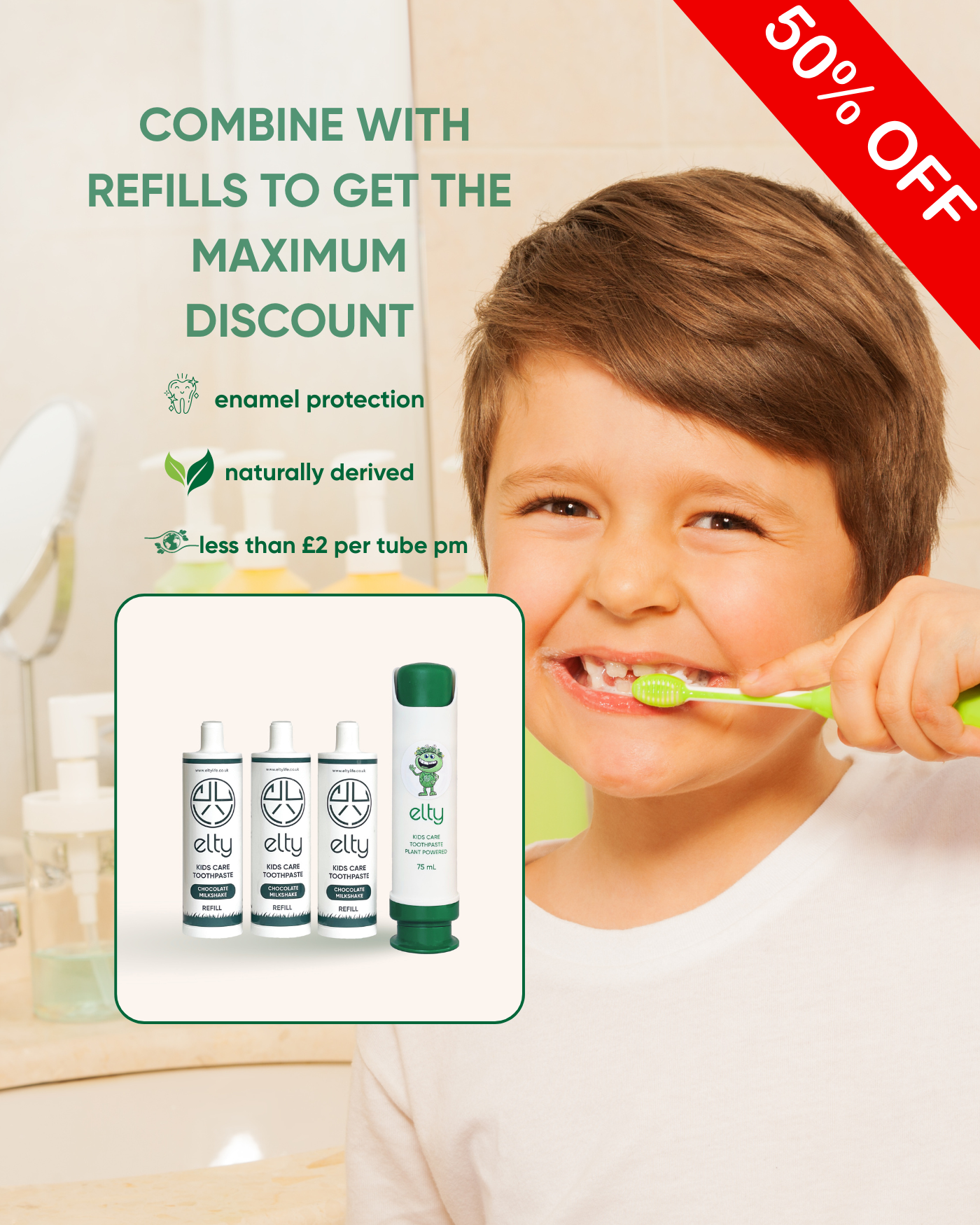 Elty Kids Toothpaste Chocolate Milkshake Starter Pack, 225ml, 2+years